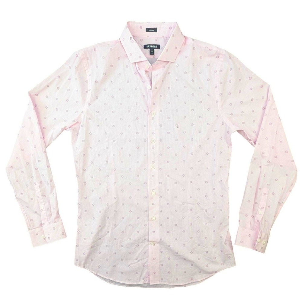 Express Mens Extra Slim Fit Dress Shirt Pink Stripe Size M 15-15.5 Cotton